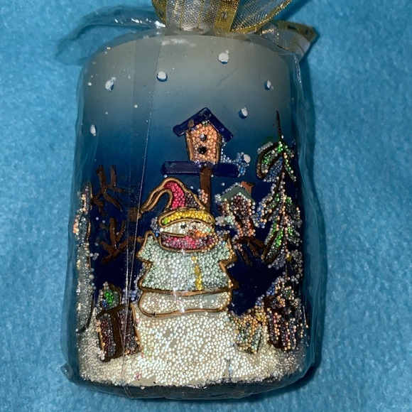 Christmas pillar candle single wick snowmen tree birdhouse glitter 3D size 3 X 4 - Picture 5 of 9